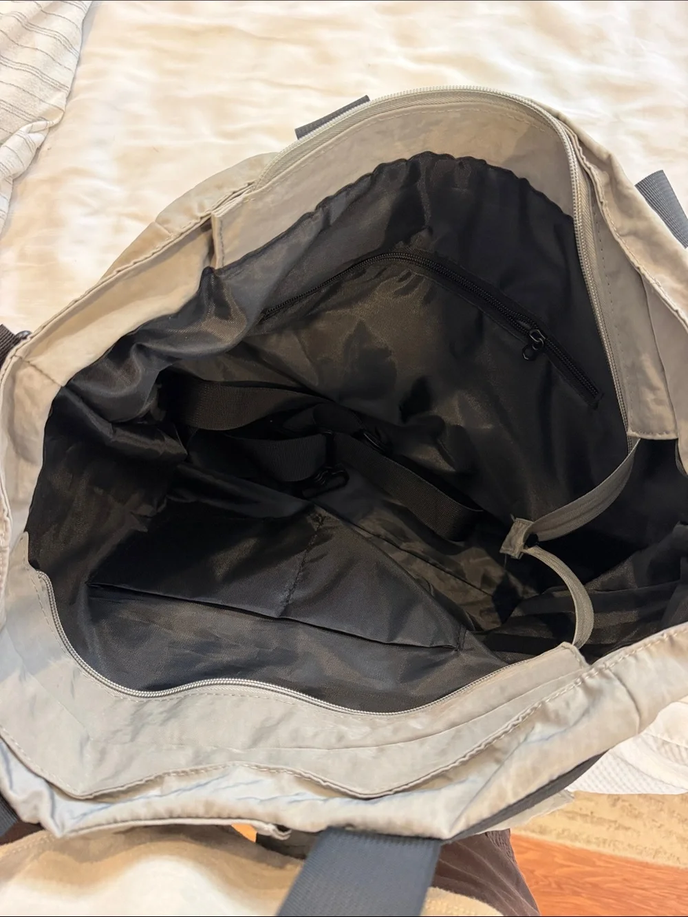 Nylon Utility Tote Bag in Olive with Black Straps
